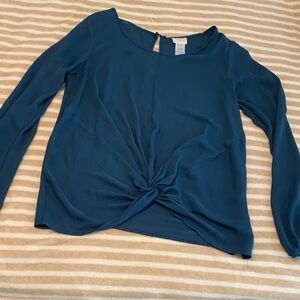 Laundry By Shelli Segal Teal Knot-Front Long Sleeve Top